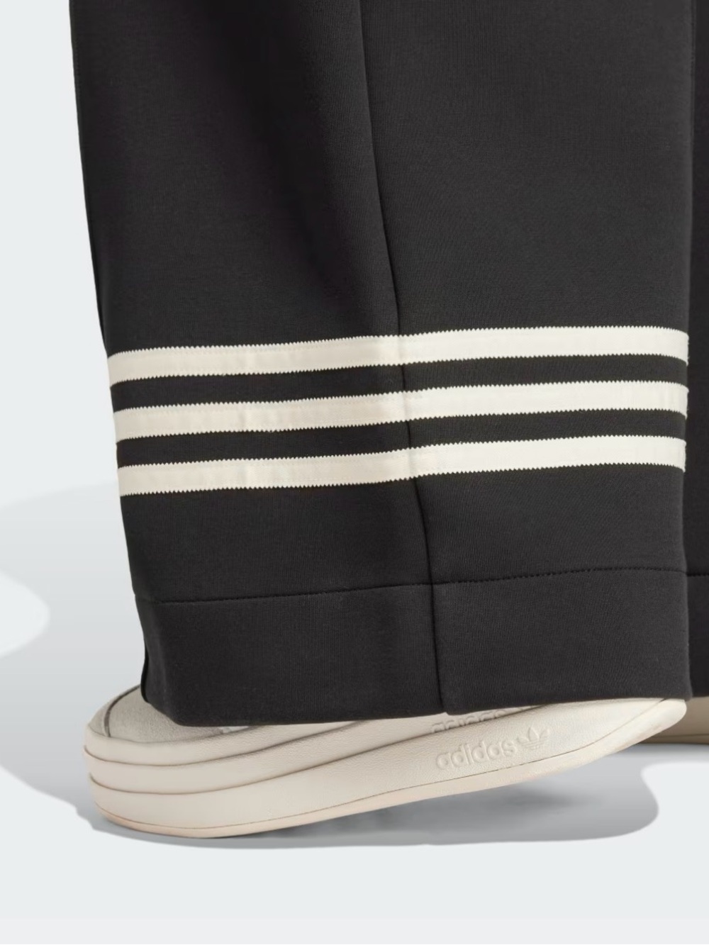 Adidas Black Wide-Leg Track Pants with Contrast Hem Stripes - Picture 5 of 9